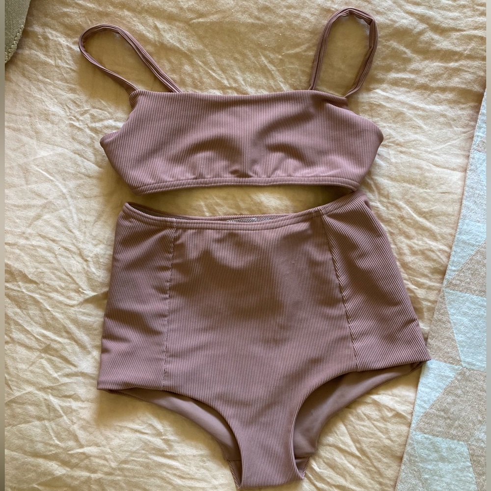 Handmade Mauve Ribbed High Waisted Bikini - Picture 3 of 4